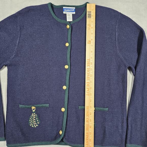Vintage Pendleton Sweater Womens S 100% Merino Wool Button Pocket Cardigan Blue - Picture 12 of 13